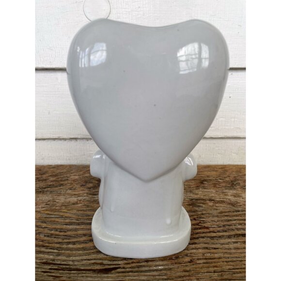 Vintage 1950s White Porcelain Elephant Heart Love Vase Planter - Picture 4 of 12